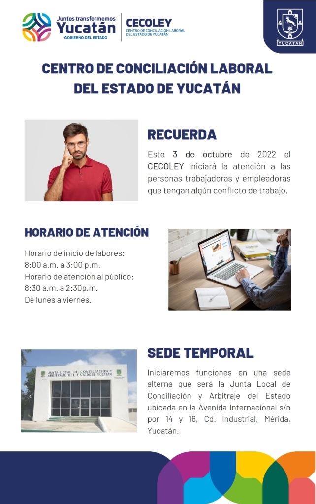 Centro de Conciliación Laboral del Estado de Yucatán - - Inicio de Actividades y Horario de atención al público